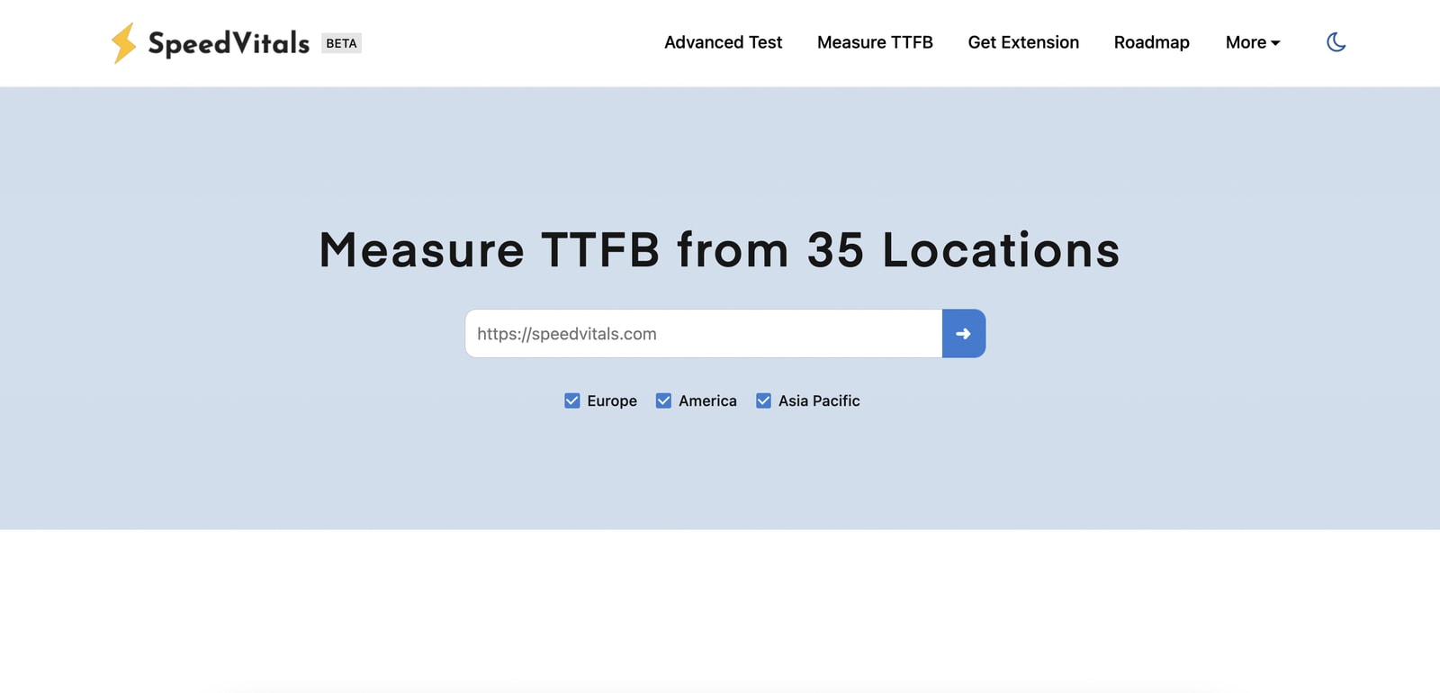 SpeedVitals TTFB Test Screenshot